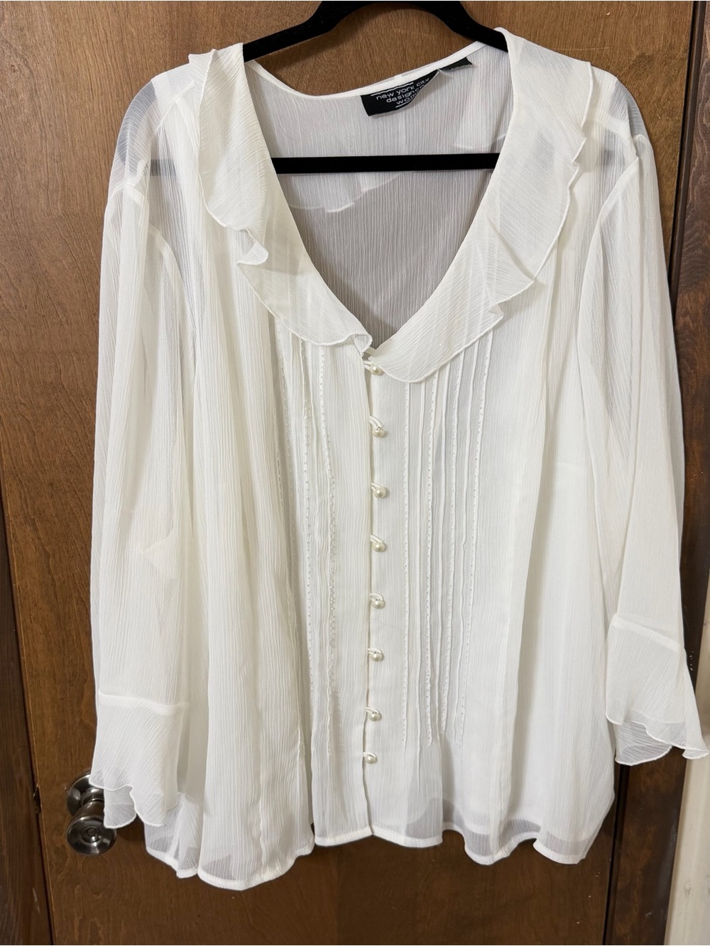 White Sheer 3X Ruffle-Trim Blouse and Cami